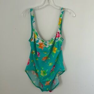 Adrienne Vittadini Aqua/Pink/Yellow Floral One Piece Bathing Suit sz 14